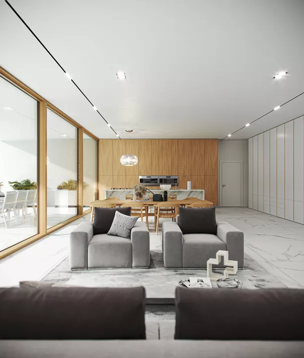 Symmetrical M. Villa interior Innenraumvisualisierung